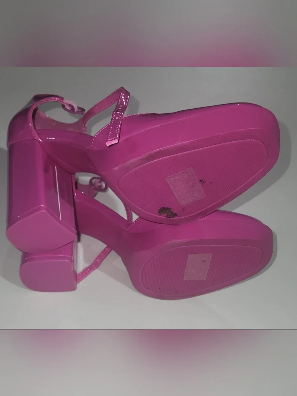 Glossy Pink Journee Collection Samarr Platform Block Heel Pumps Size 6.5